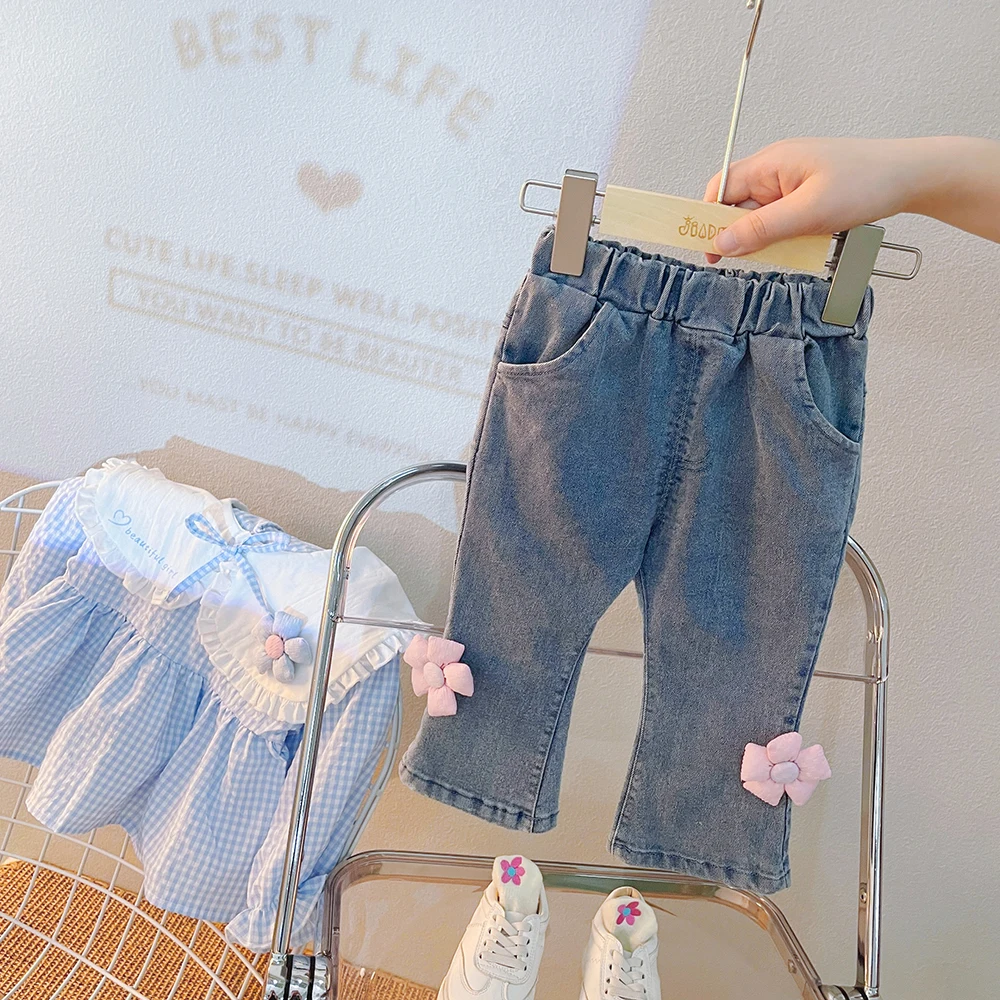 الخريف طفلة زهرة الملابس مجموعة الشتاء الرضع لطيف الفتيات داخلي الجينز دعوى طويلة الأكمام الزي 1 2 3 4 سنوات #4