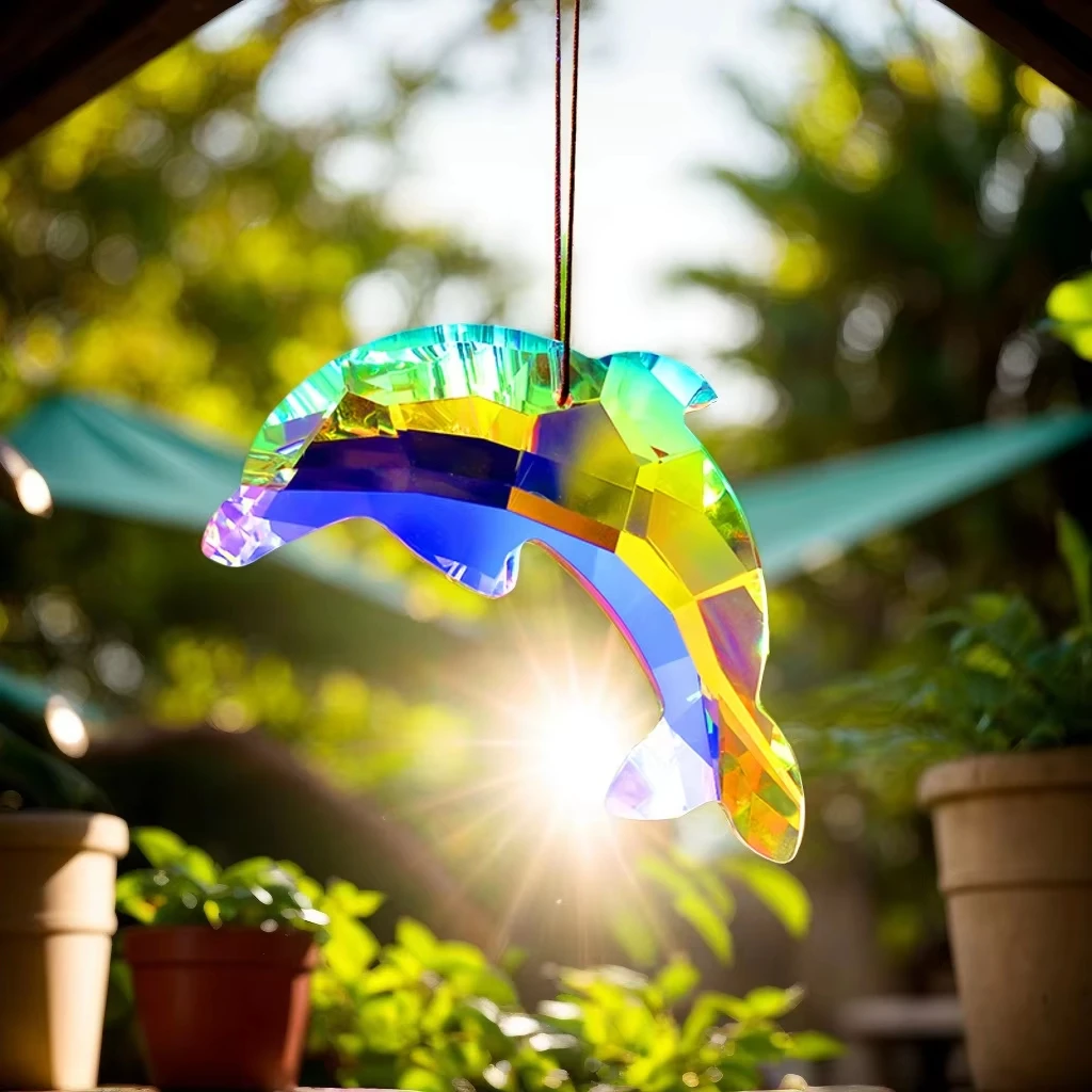 1pc Dolphin Healing Energy Sunshade Window Prism Crystal pendant, transparent color/seven color crystal rainbow manufacturing