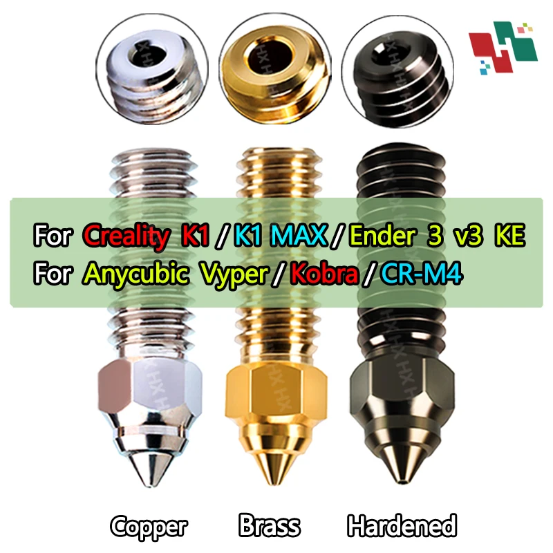 3D Printer Nozzles For Creality Ender 3 V3 KE/K1/ K1 MAX CR-M4 Hight Flow 1-3pcs Brass Plated Copper Hardened Steel Nozzles