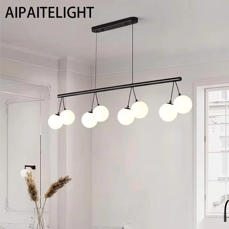 

AIPAITELIGHT Glass white Ball lampshade LED Ceiling suspension Chandelier Lights,lustre Kitchen Bedroom Decoration
