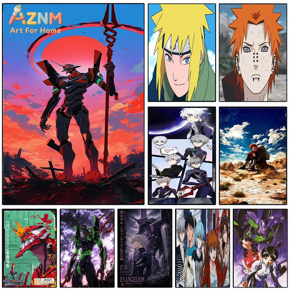 AZNM Anime Canvas Painting Evangelion Unit 01 Naruto Minato Pain Jujutsu Kaisen Art Print Wall Decor