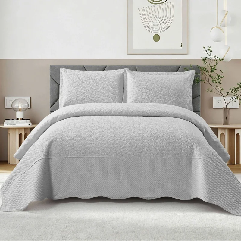 3-Piece Sunflower Quilted Bedspread Set | Soft Brushed Fabric Solid Color Quilt | Skin-Friendly Lightweight Quilted Coverlet