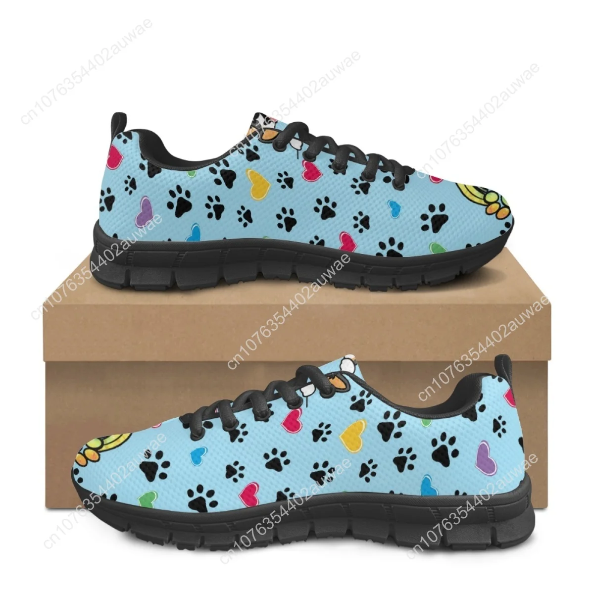 Galês Corgi Cartoon Padrão Sapatos baixos para amantes de cães, leve Lace Up Sneakers, calçado de caminhada respirável, Kawaii