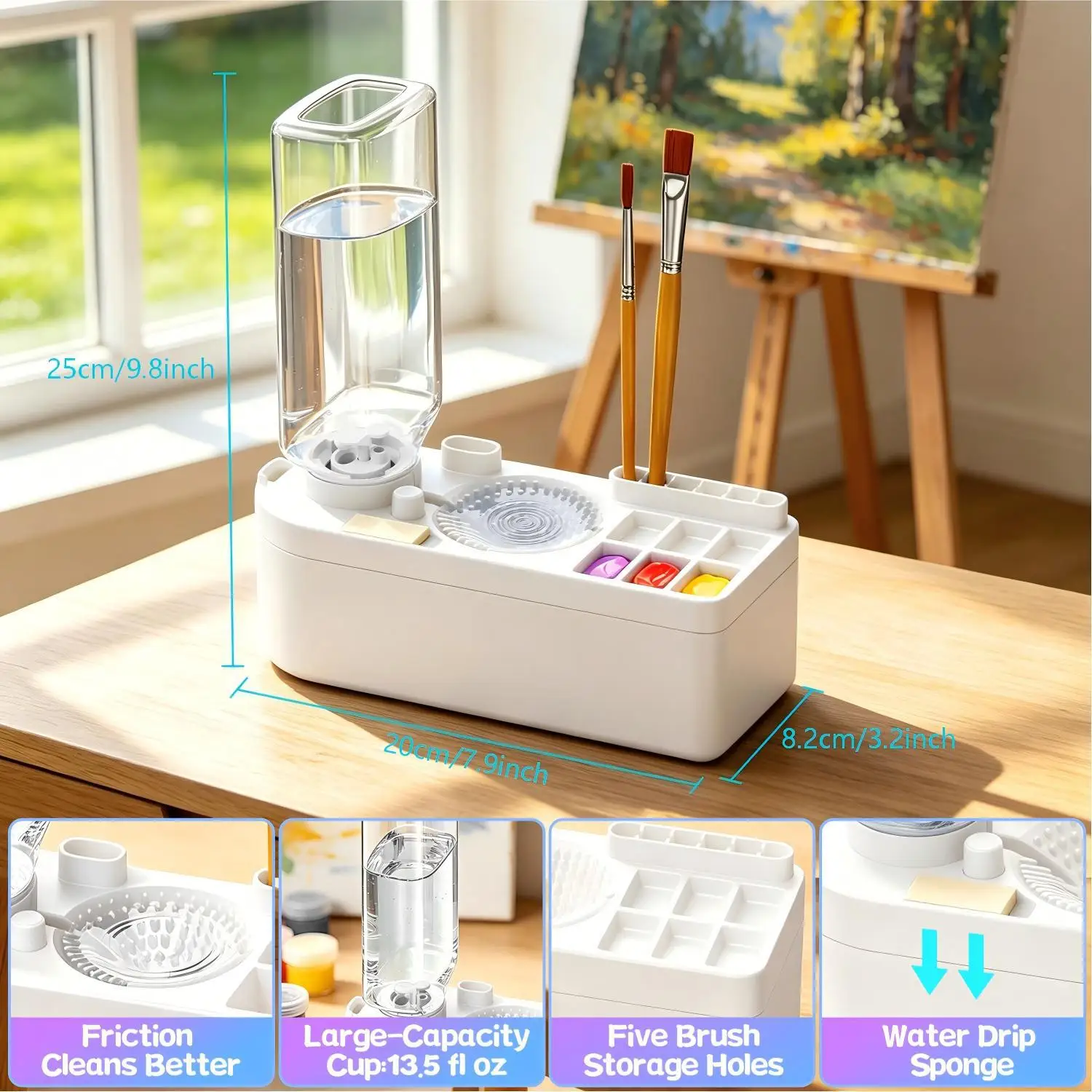 New Paint Brush Cleaner With Drain Button Automatic Water Circulation Paint Brush Cleaning Machine Cleaning Bucket Art Tool