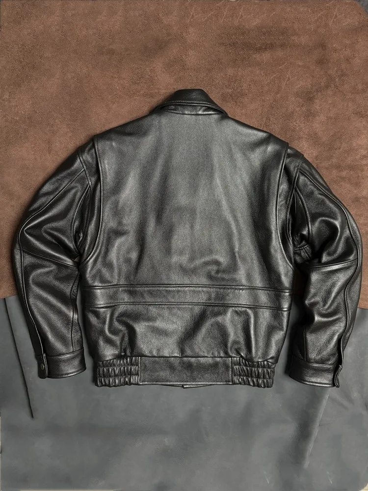 Vintage Mens Loose Fit Cowhide Genuine Leather Jacket Autumn Winter Moto Biker Windproof Outwear Coat Harajuku Oversized Jackets