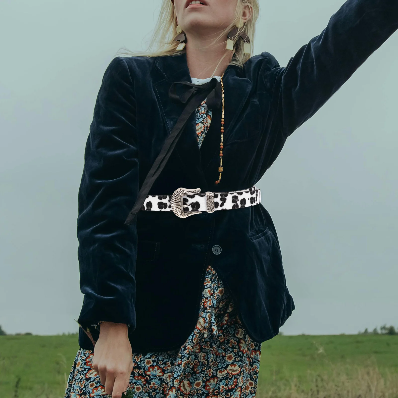 

Retro Leopard Print Belt for Women Dress Animal Belts Dresses Woman Concho Alloy Big Buckle Trendy