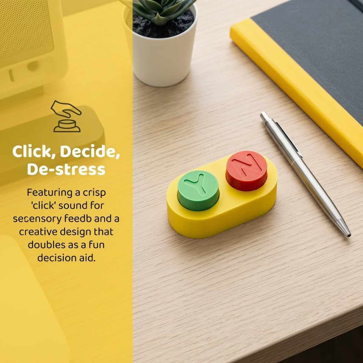 1 Pack 6.5cm 3D Printed Eco-Friendly PLA，Yes ＆ No Button Fidget Toy, Novelty Desk Gadget