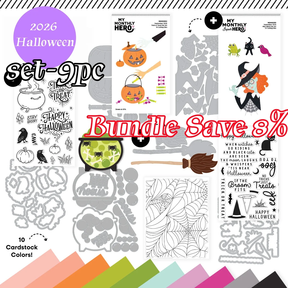 Halloween Trick or Treat Spooky Brew Metalen Stansmessen Transparante Stempels voor het maken van DIY-wenskaarten, scrapbooking en knutselpapier