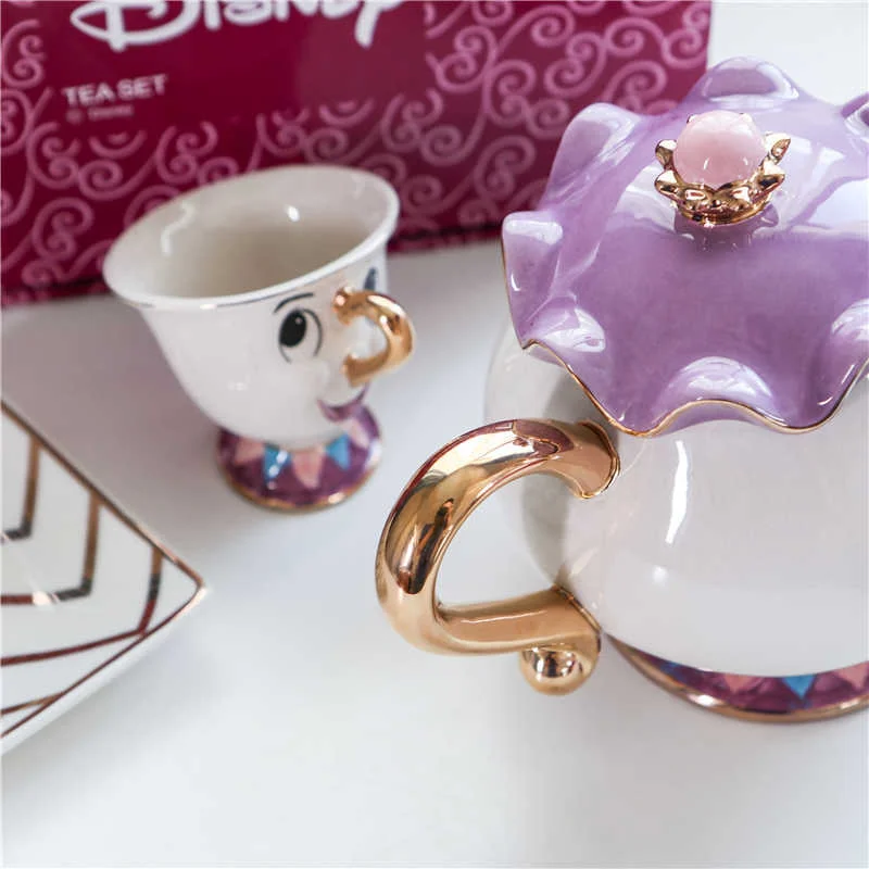 Disney Teapot Cute Cartoon Beauty And The Beast Coffee Pot Mug Mrs Potts Chip Cup Tea Cup Pots One Tea Sets Droshipping Gift