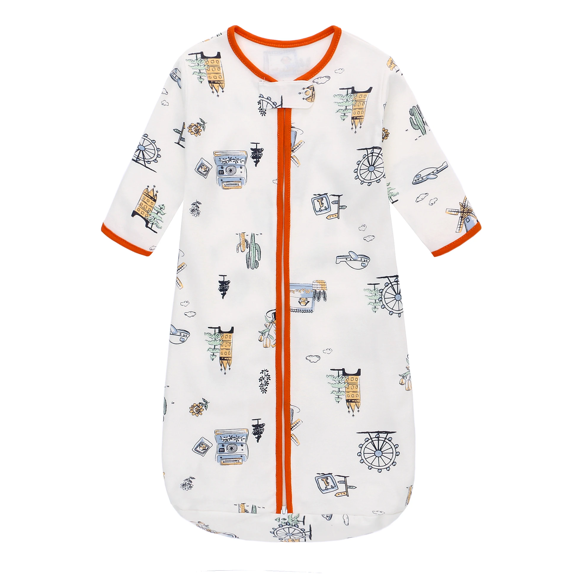 

100% Cotton 3D Long Sleeve Baby Sleep Sack Front Zipper Breathable Newborn & Kids Cartoon Print Sleeping Bag Summer Clothing