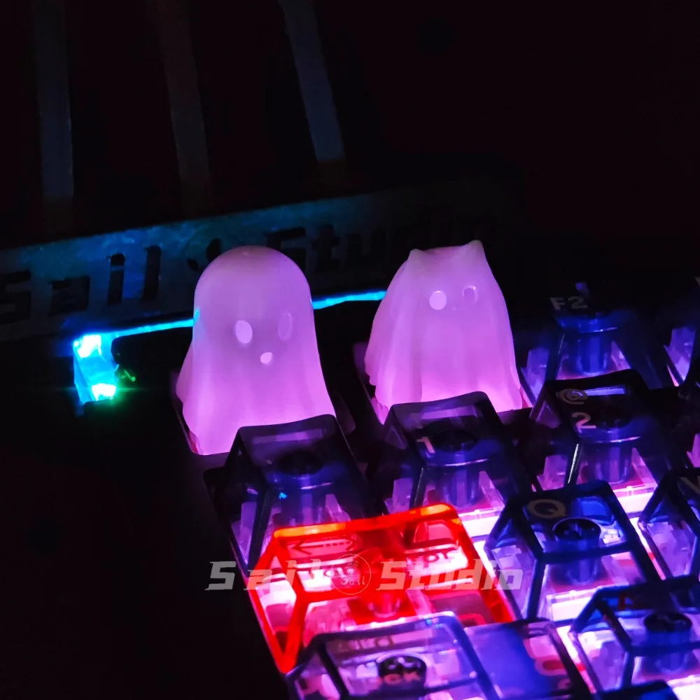 

Хэллоуин Призраки Ремесленный колпачок из смолы на заказ, полупрозрачный колпачок для клавиатуры ручной работы, милый колпачок для механической клавиатуры, аксессуары