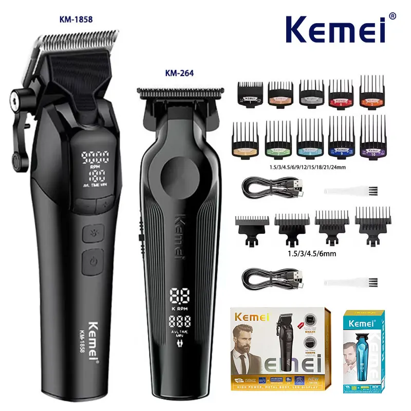 Kemei KM-1858 10W Professional Electric Hair Clipper,KM-264 5W Cordless USB Charging Rechargeable Clippers,Hair Trimmer Kit