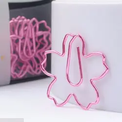 12pcs/Lot TOP QUALITY Plated Pink Paper Clips Paper Needle Bookmark Metal Memo Clip Stationery Cherry Blossoms Box Clips