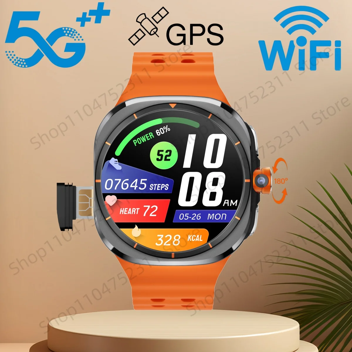 

Upgrade Android 12.0 Smart Watch Ultra 1:1 4G/5G Smartwatch With 180° Rotary Camera GPS WIFI Sim Card Slot Compass App Download