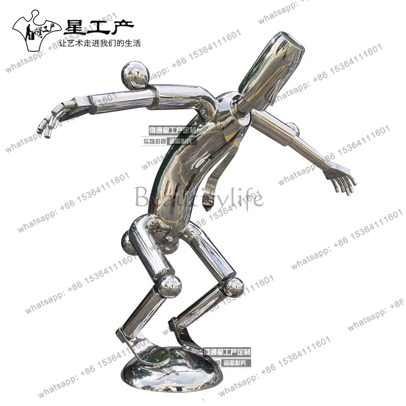 Large stainless steel modern abstract art mirror figure sculpture metal ornament