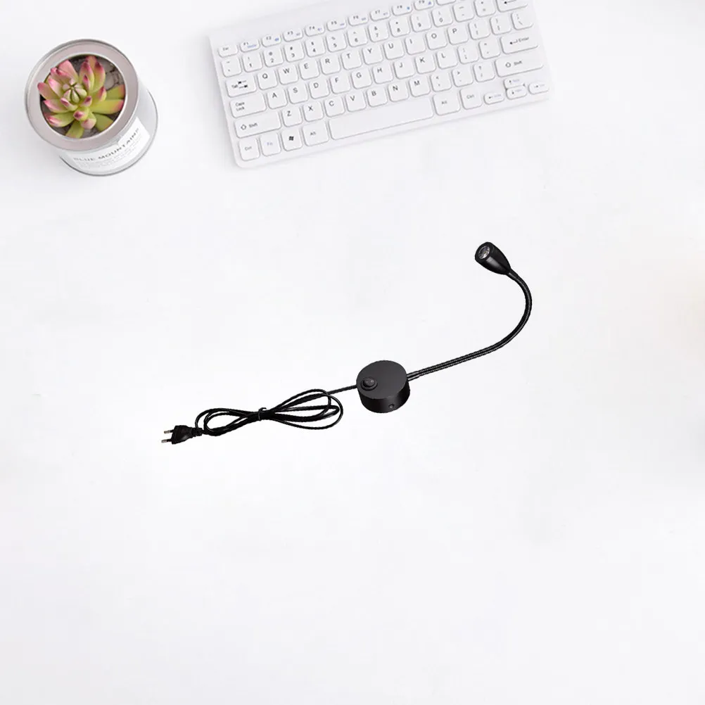 Flexible Hose LED Wall Mounted Reading Light for Bedside Bedroom Hotel Home Use Narrow Beam Soft Light Easy on Off Black Eu Plug