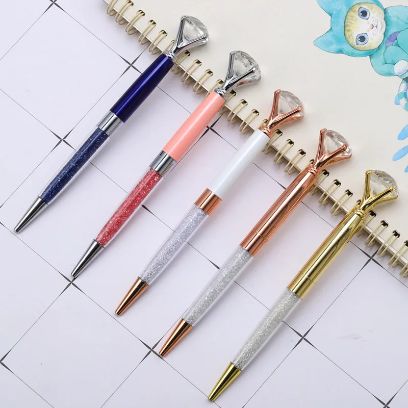 

1 Piece Lytwtw's Metal Office School Ballpoint Pen Stationery Office Supply Luxury Spinning Crystal Diamond Rose Gold Wedding