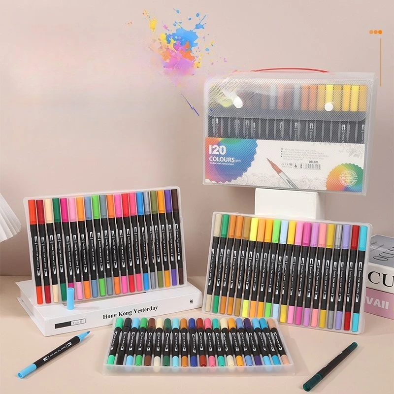 12/36/48/60/80/100/120color Double-ended Watercolor Pens Bright Colors Not Easy To Fade for Children's Painting Graffiti