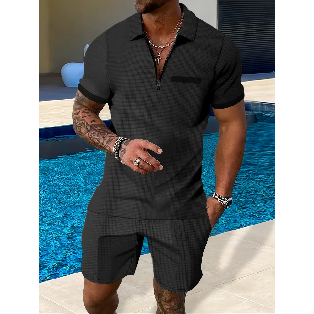

Men's Fashion Suit with Lapel Street Trend Beach Casual Temperament Men's Top Versatile Shorts Men's Clothing 2 Pcs Set