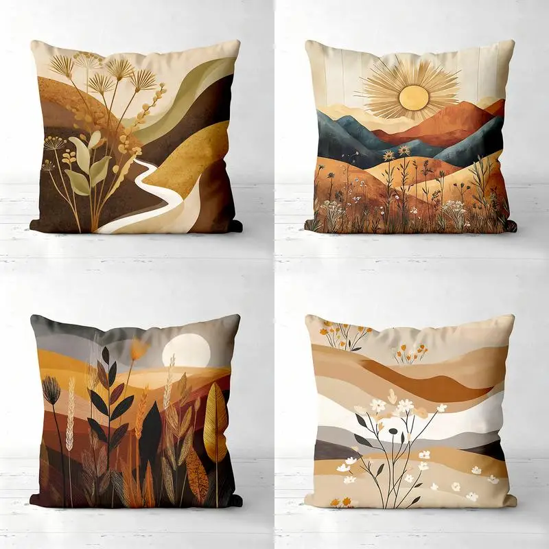 

Домашний декор, пейзаж в пустыне с солнцем и полевыми цветами, наволочка с узором, подходит для дивана, спальни, автомобиля, наволочка