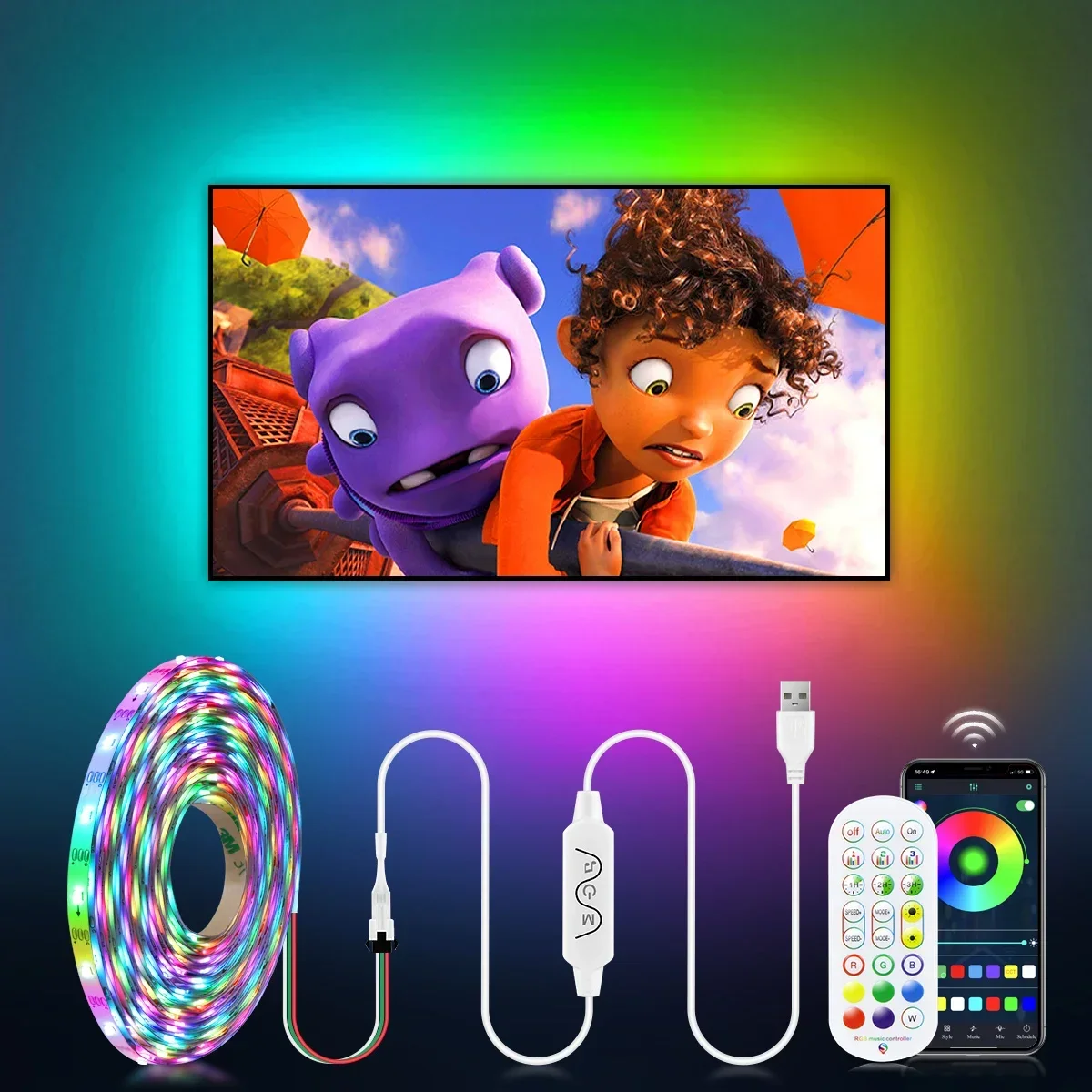 

WS2812B RGBIC Smart Bluetooth LED Strip Light USB 5V Pixel Addressable Segmented Dimming For Room Decor Party Festival