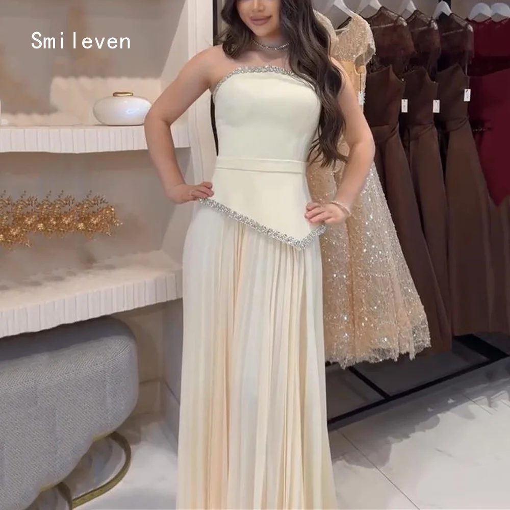 

Smileven Luxury Beading A Line Prom Dress Strapless Elegant Gowns for Gala Party Appliques Evening Dress Customized 2026
