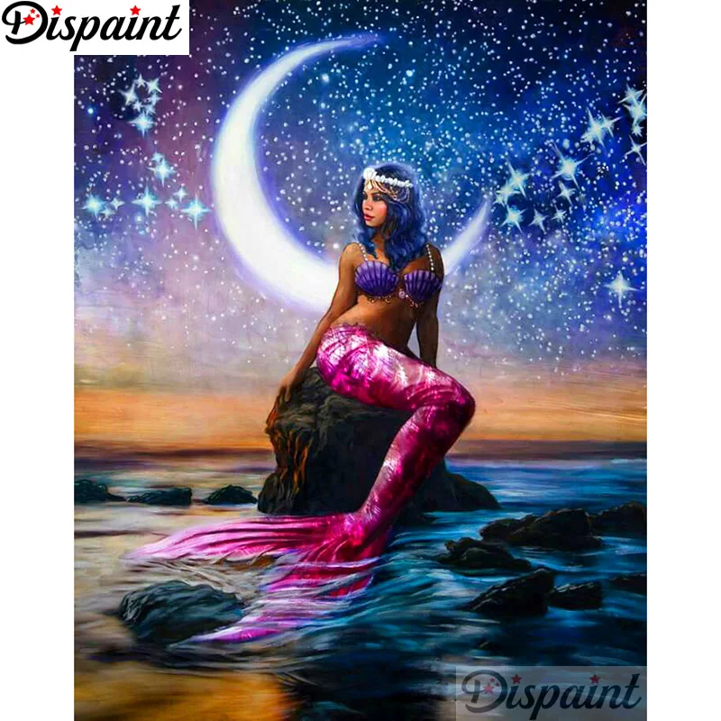 

Dispaint Full Square/Round Drill 5D DIY Diamond Painting "Mermaid Moon" Embroidery Cross Stitch 3D Home Decor A12584