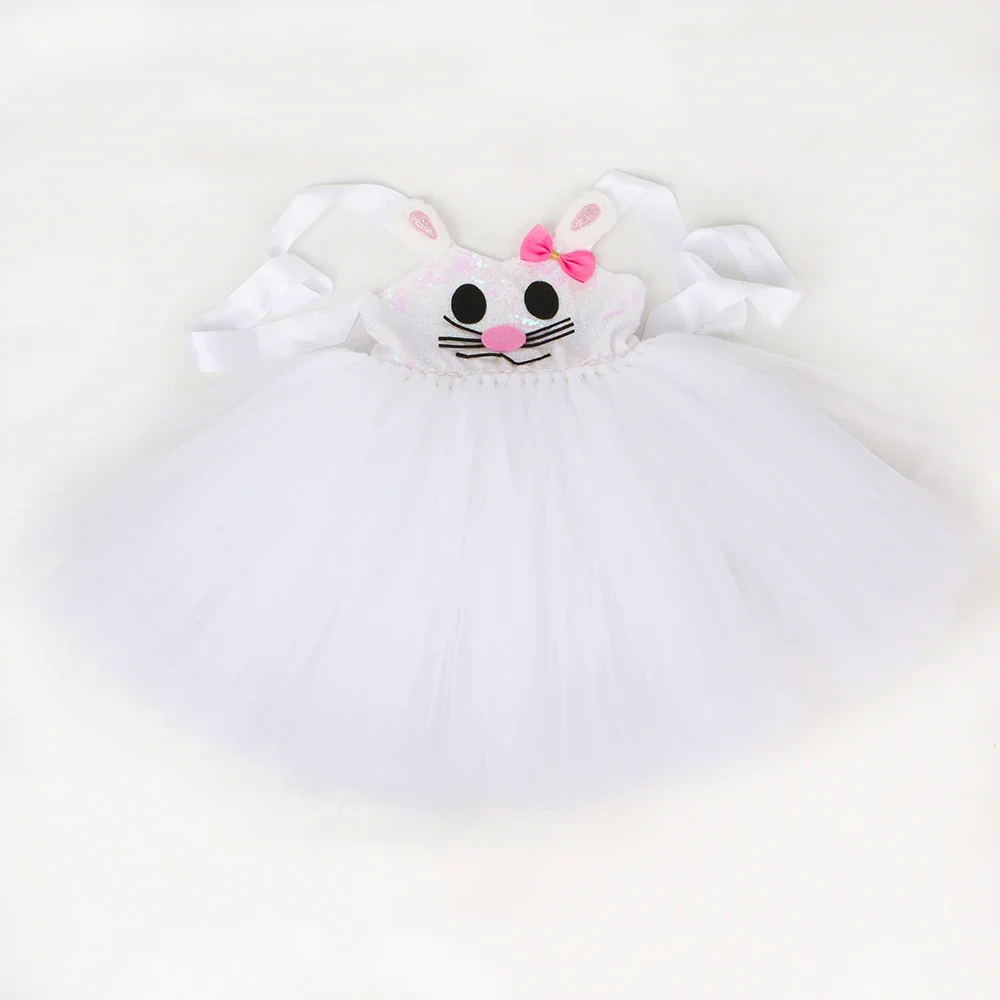 Sequins Girls Bunny Kitty Costume Kids White Pink Tutu Dress Cartoon Rabbit Cat Princess Dress Baby Girl Halloween Party Dresses