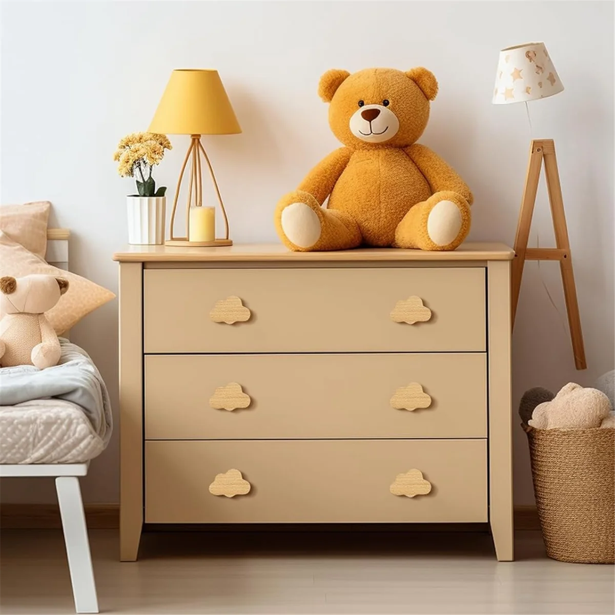 Boho Dresser Knobs- 12 Pack Beech Wood Drawer Knobs Cloud-Shaped Wooden Dresser Pulls for Cabinets, Furniture