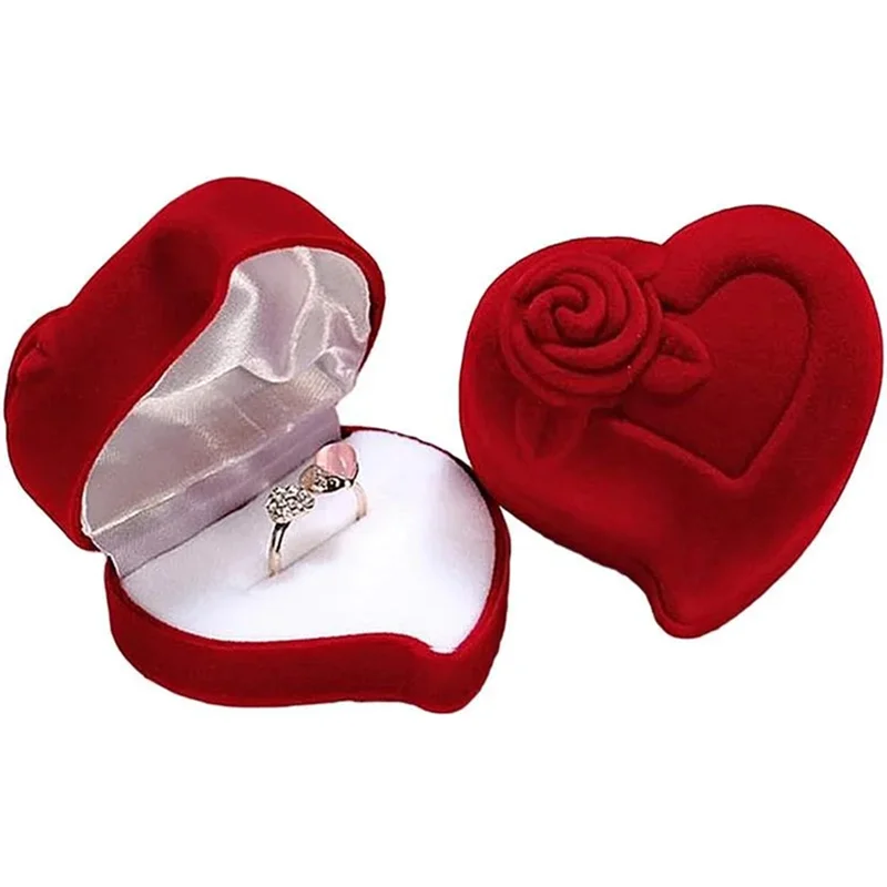 

ABRB-Heart Shaped Ring Box Jewelry Display Box Engagement Wedding Jewelry Box Rose Design Couple Gift Box