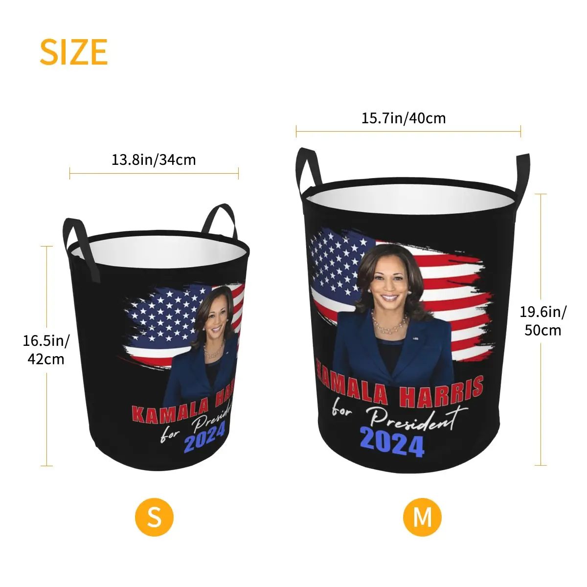 Kamala Harris For President 2024 Foldable Laundry Baskets Dirty Clothes Home Organizer Large Waterproof Bag For Home Kids