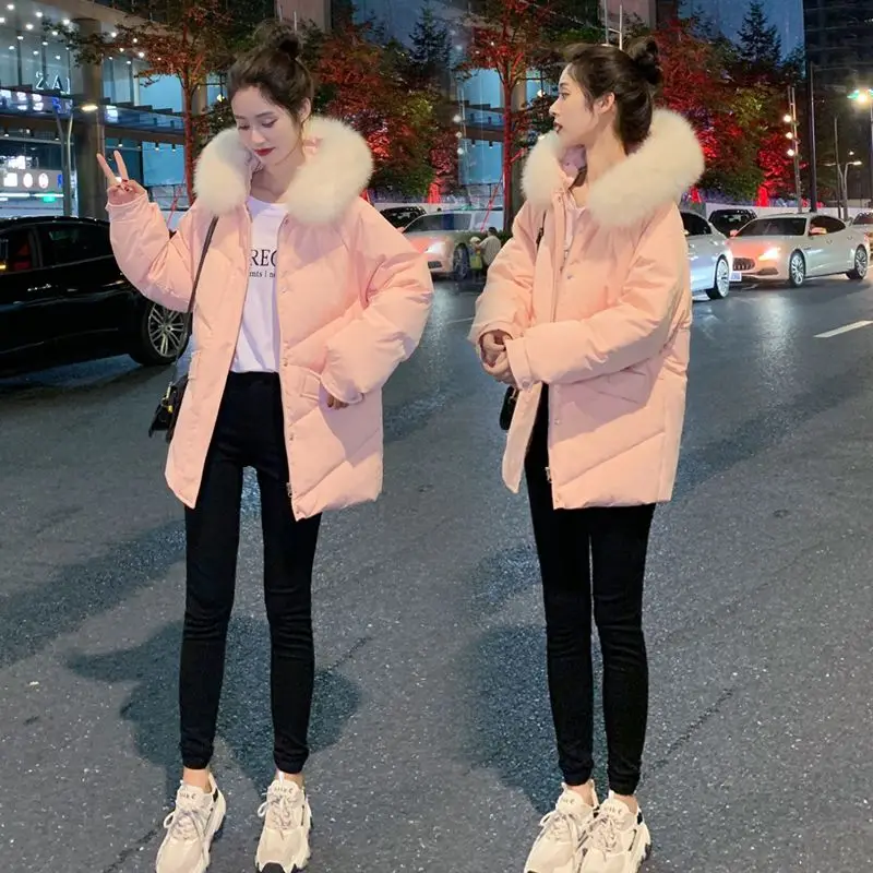 2023 New Women Down Jacket Winter Coat Female Short Simplicity Parkas Loose Thick Warm Outwear Artificial Fur Collar Overcoat