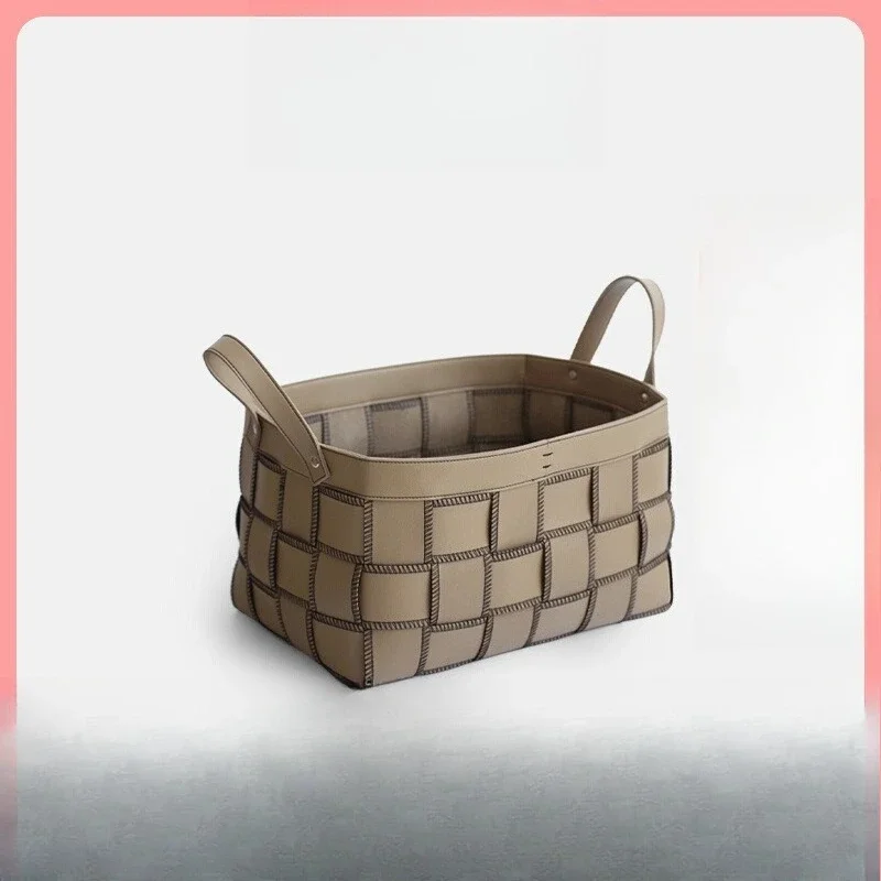Leather woven storage basket, household dirty clothes basket, high-value light luxury storage basket, sundry basket