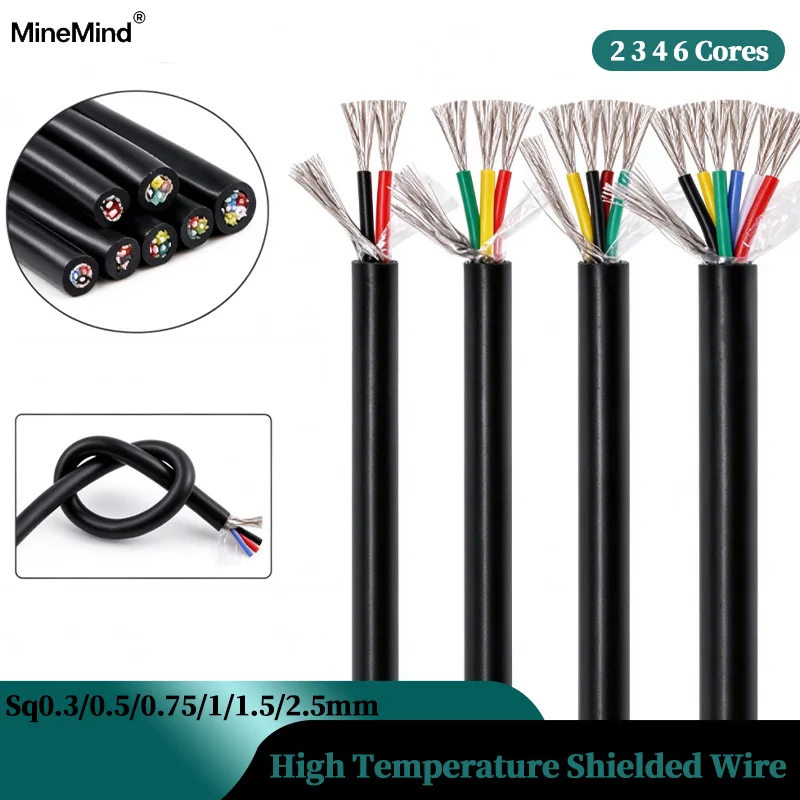 1/3/10M High Temperature Shielded Silicone Cable 2/3/4/6 Core 0.3‑2.5mm² Tinned Copper Wire 450/750V Signal Control Power Cable