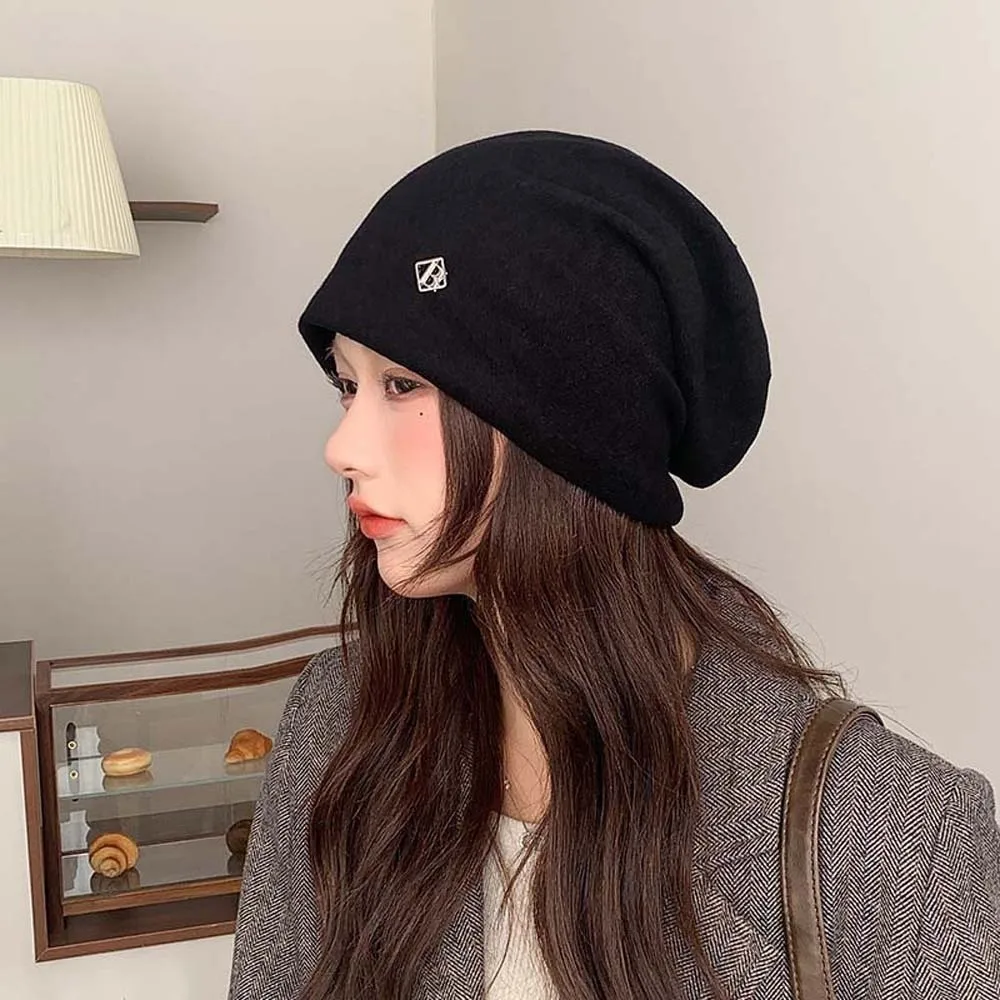 Elastische, locker sitzende Beanie-Mütze, atmungsaktiv, verdickt, warm, für kalte Tage, einfarbig, dehnbar, Baggy Skullies Bonnet für Camping – Detail 3