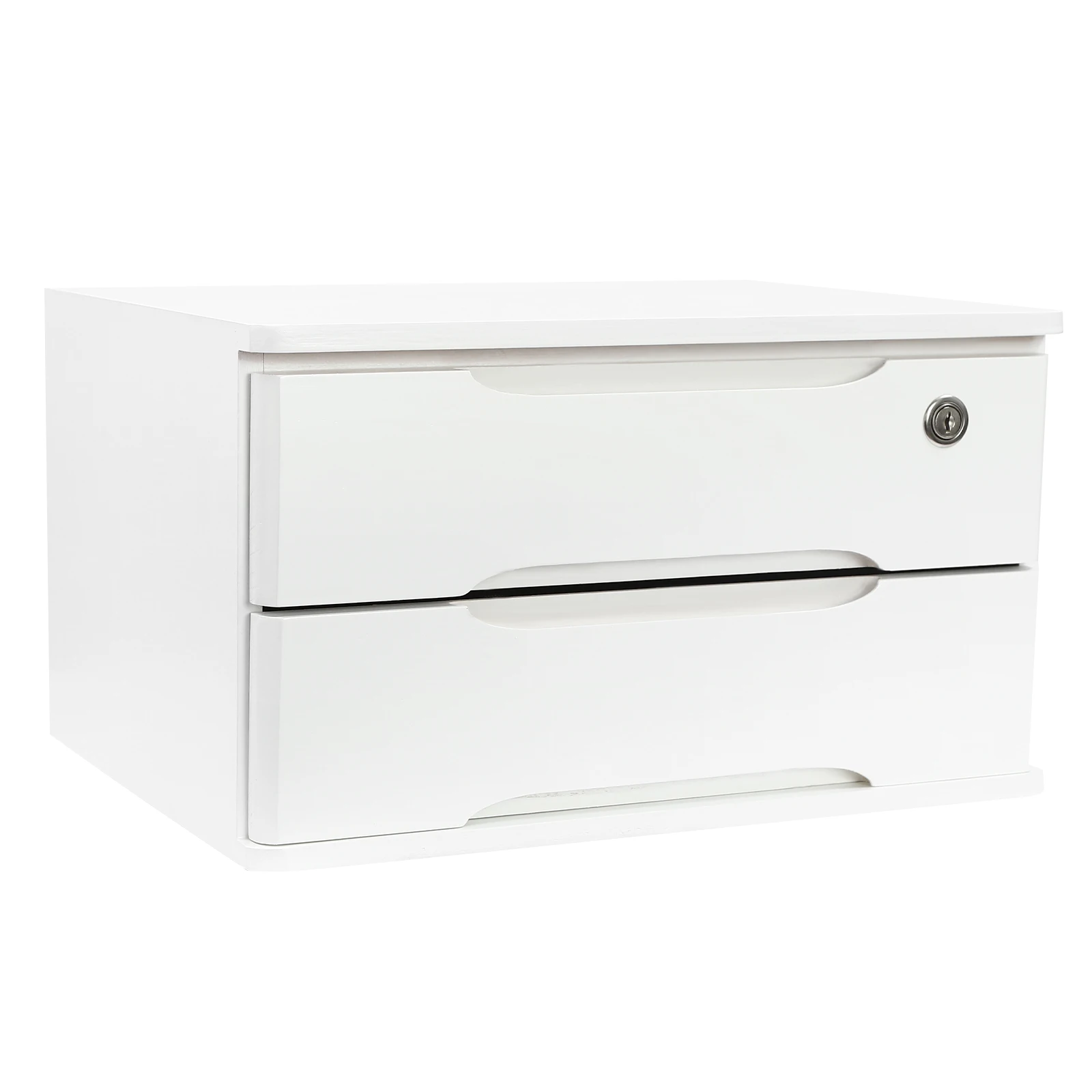 

39*30*21cm 2 Layer Desktop Storage Box Desktop Storage Box with Lockable Drawer Drawer Organizer for Office Study Bedroom White