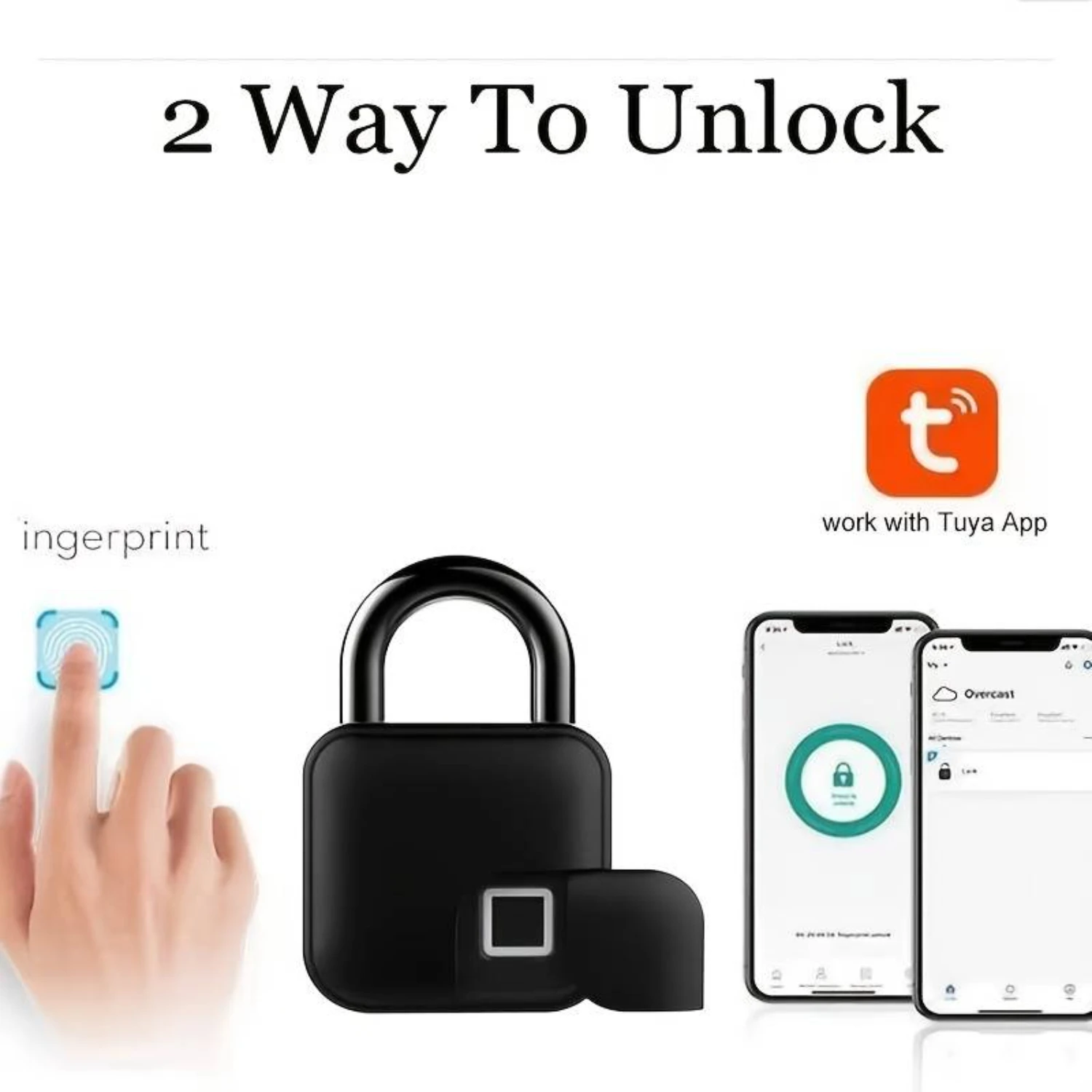Smart USB Rechargeable Bluetooth Fingerprint Padlock for Gate, Locker, Luggage - Tuya App Controlled Anti-Theft Electronic Lock