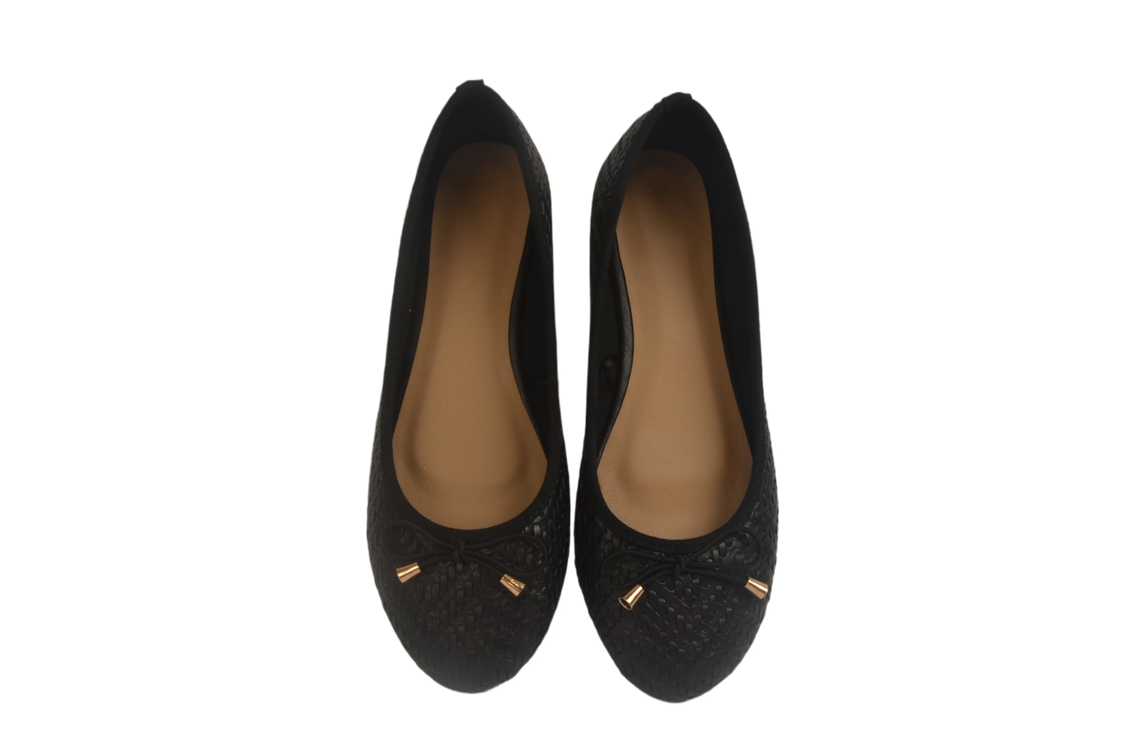 Cosysusy Ladies  Black Braided PU  Elastic Bow  Round Toe  Comfortable Flat  Causal Ballerinas