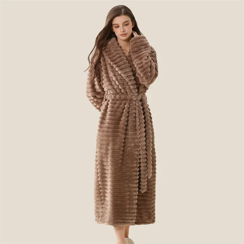 

Thicken Warm Home Dress Kimono Gown Winter New Bathrobe Comfortable Coral Fleece Loungewear Female Flannel Long Robe Nightgown