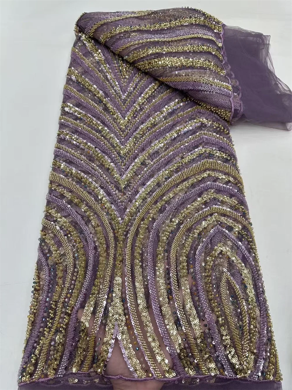 Tecido de renda africano de alta qualidade 2025 material de vestido de luxo vermelho com miçangas lantejoulas 5 jardas tecidos de renda feminina H31-1