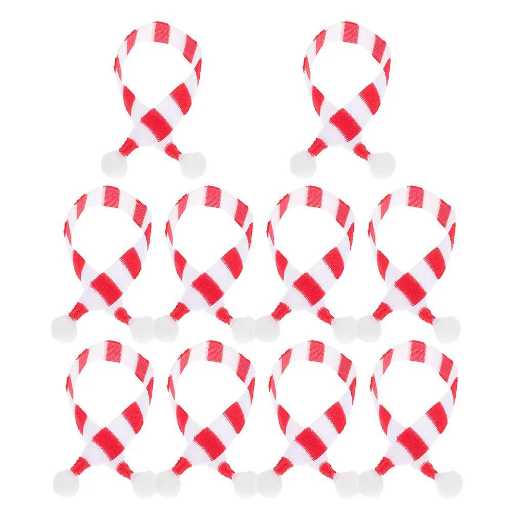10Pcs Mini Santa Scarf Red White Soft Knitted Mini Scarf for Snowman Bear DIY Holiday Accessories Snowman Novelty Bauble