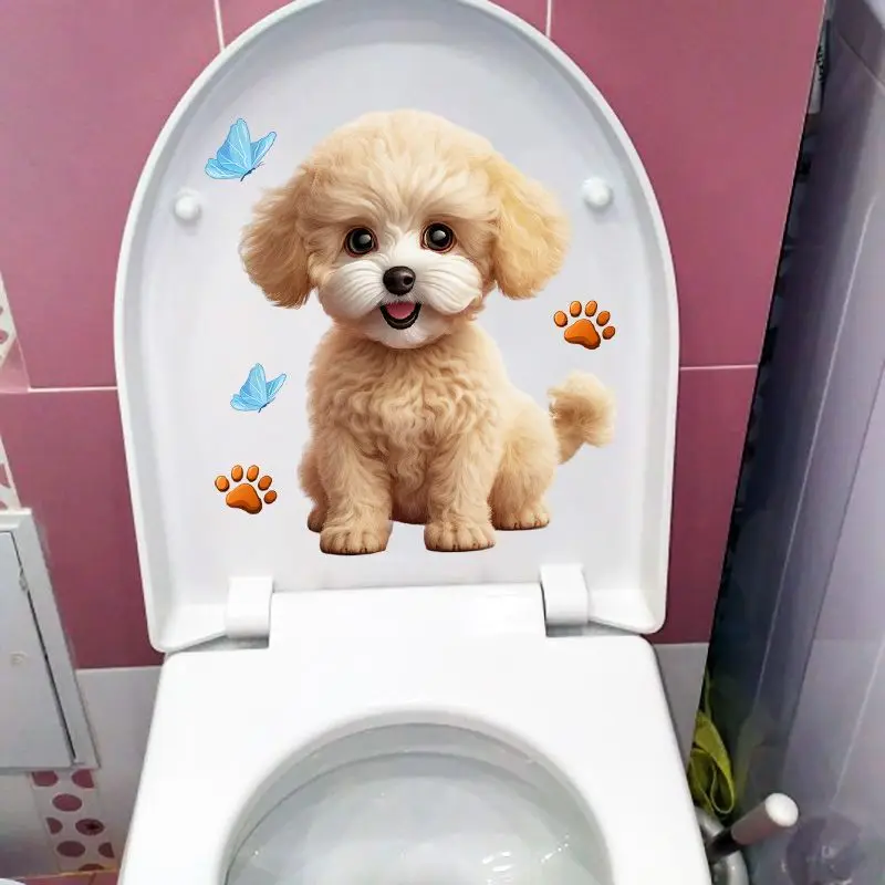 MT18# Cute Teddy Cartoon Stickers Bedroom Decoration Wall Stickers Bathroom Waterproof Toilet Stickers