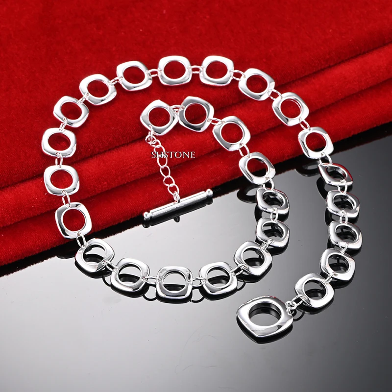 925 Sterling Silver 20 Inch Popular Unusual Square Cutout Necklace For Women Party Banquet Wedding Fashion Jewelry Birthday Gift