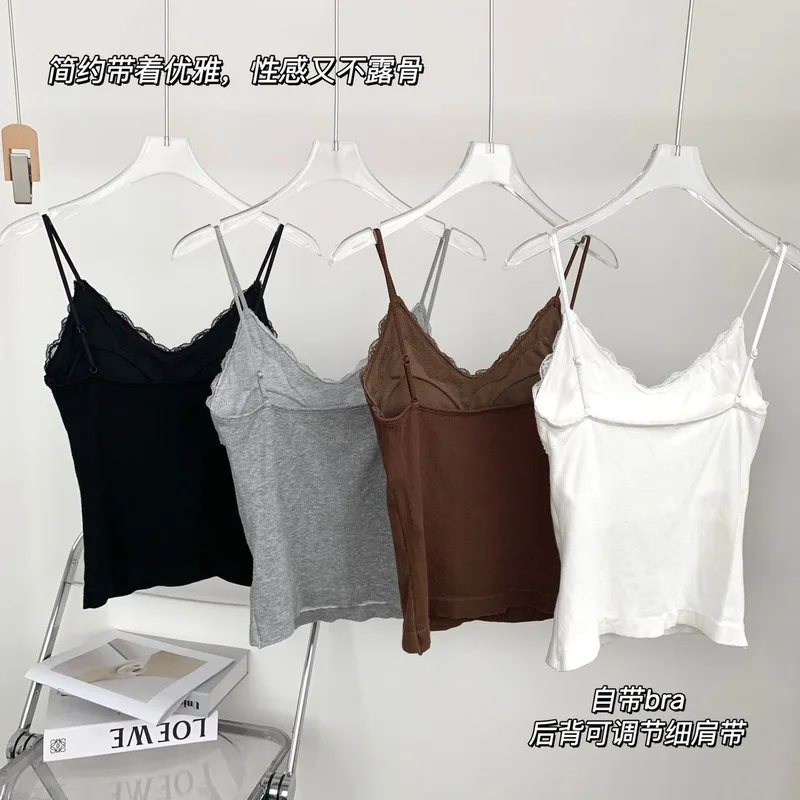 Camisole Top for Women with Elastic Bandeau for Outer Wear, Chest-wrapping Bottoming and Back-beautiful Underwear Lace Top