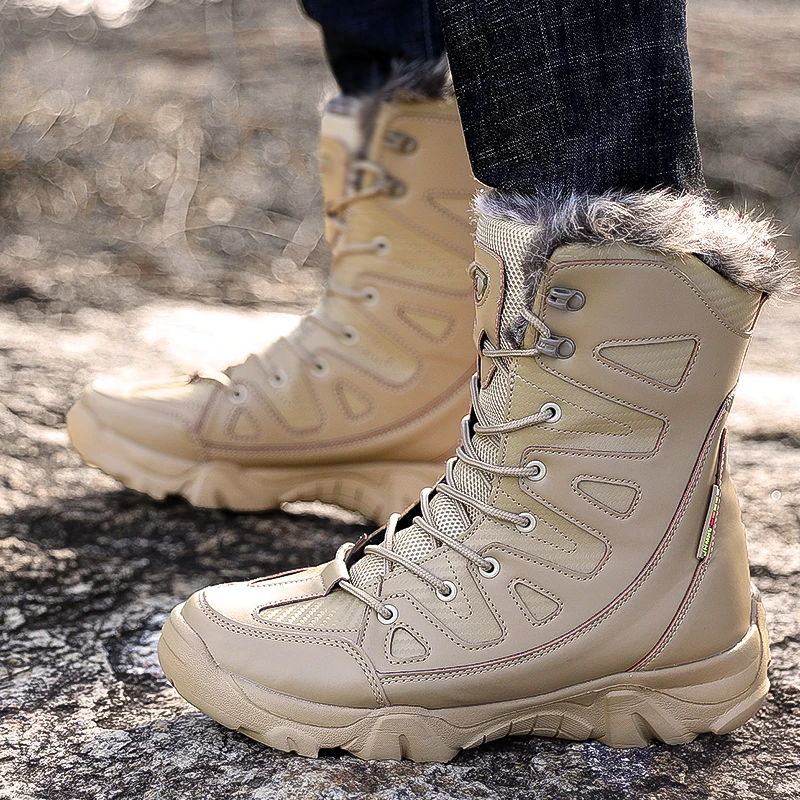 Winter Boots Waterproof Men Hiking Shoes Warm Plush Snow Boots Lace Up Casual High Top Men's Work Ankle Boots Outdoor Sneakers