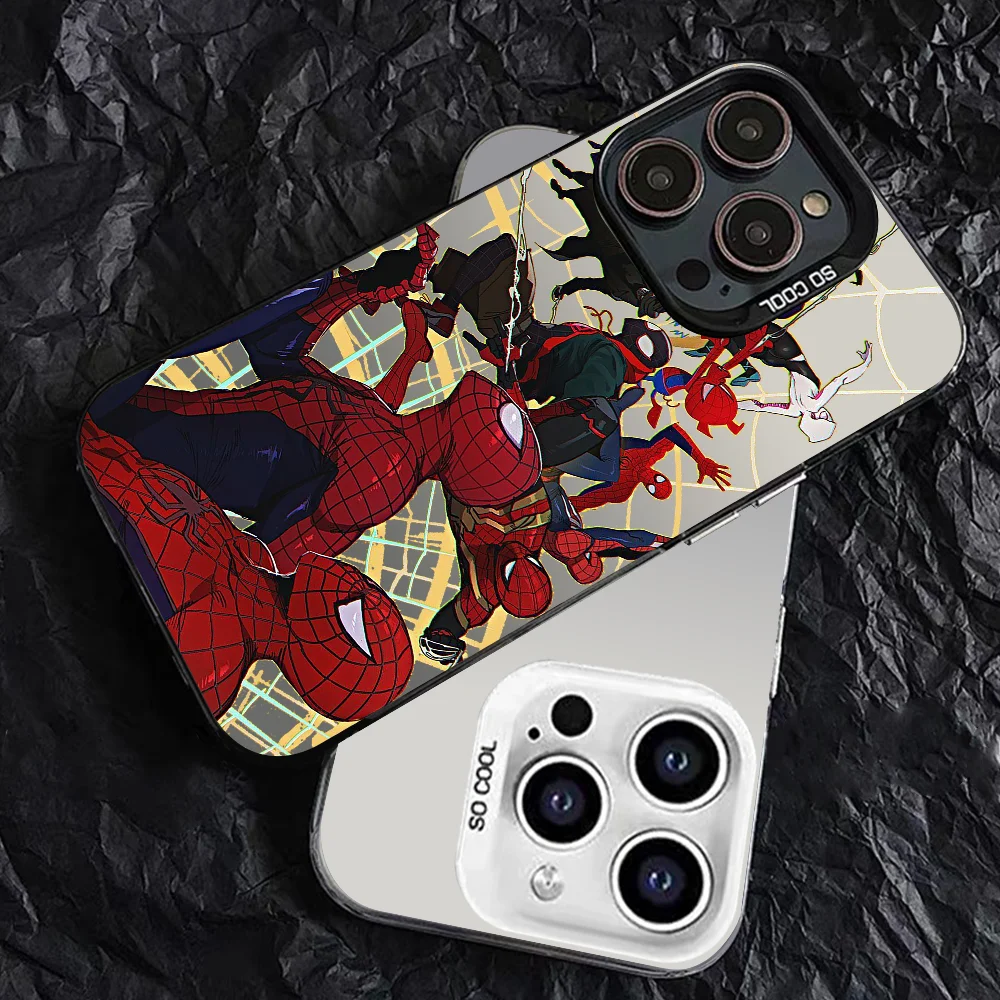 Anime S-Spider M-Man Phone Case Phone Case IMD color silver shell For iPhone 16 15 14 13 12 11 Pro Max Plus