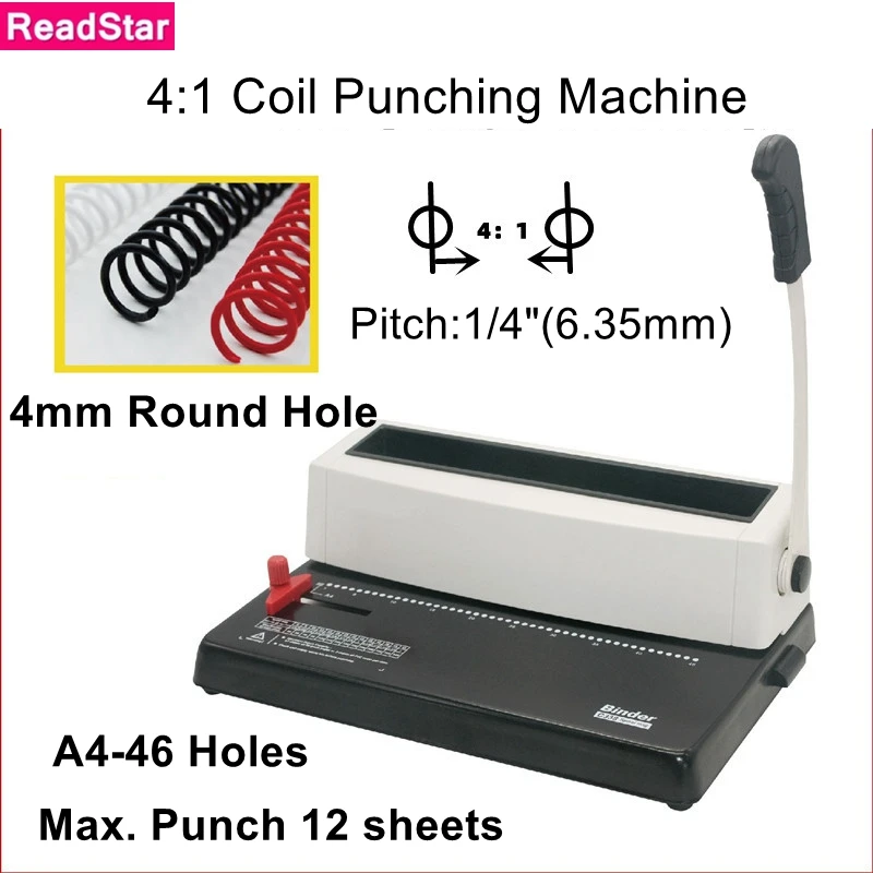 ReadStar C338 A4 Coil Punching Machine 4:1 Pitch 6.35mm 46 Holes Hand Punch Spiral Book 4mm Holes DIY Hand Punch Machine