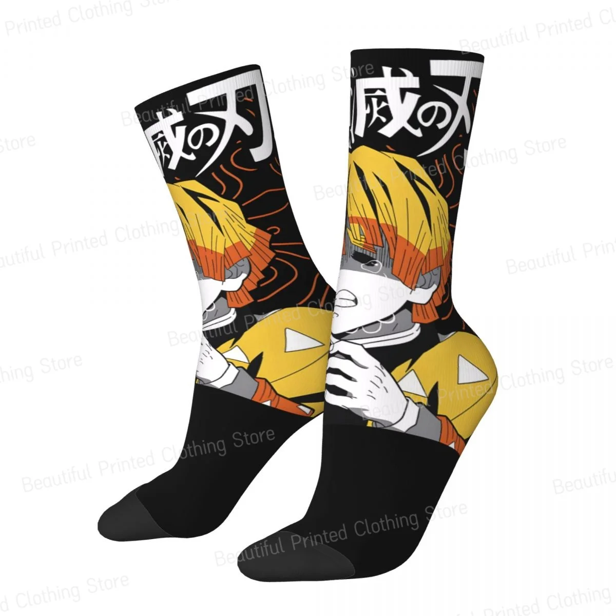 Thunder Breathing Harajuku Demon Slayer Graphic Unisex Four Seasons Socks Cycling Fun printing Socks Street Style Crazy Sock