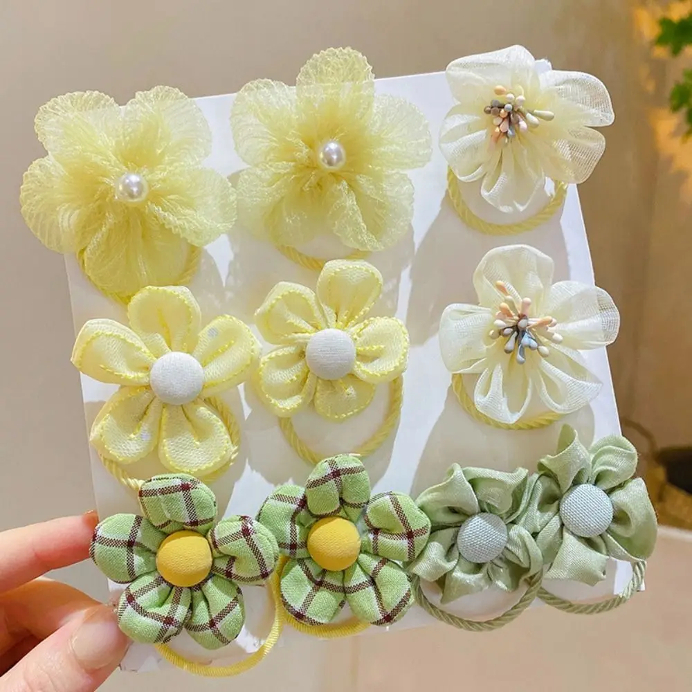 10Pcs/Set Colorful Mesh Flower Hair Bands Elastic Hair Ties for Chilren Girl Kids Hair Accessories Scrunchies Ponytail Holder