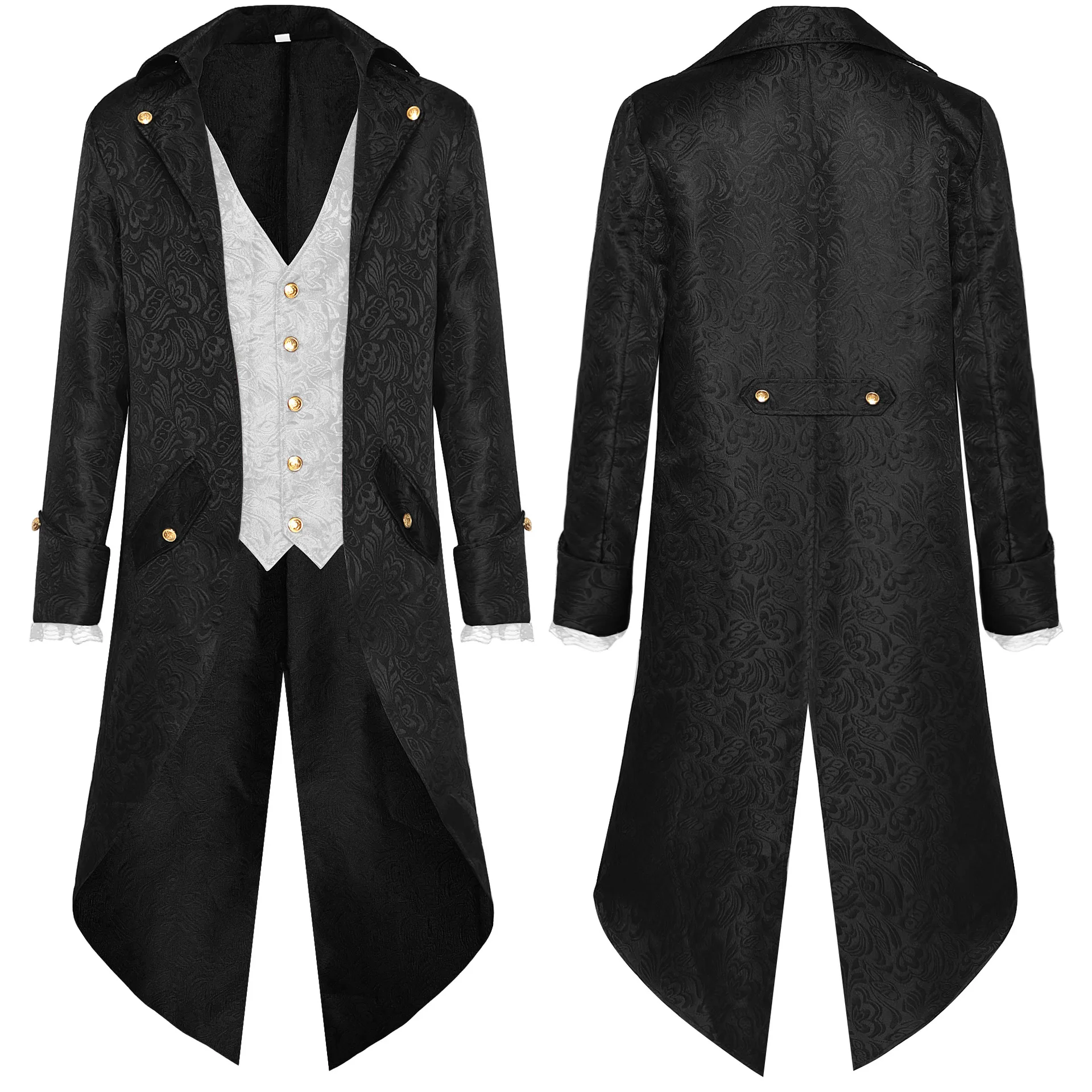 Medievale Retro BlackTuxedo Tailcoat Mens Jacket cappotti Swallowtail Dust Cosplay Steam Punk Costume Palace Dress Europe Uniform